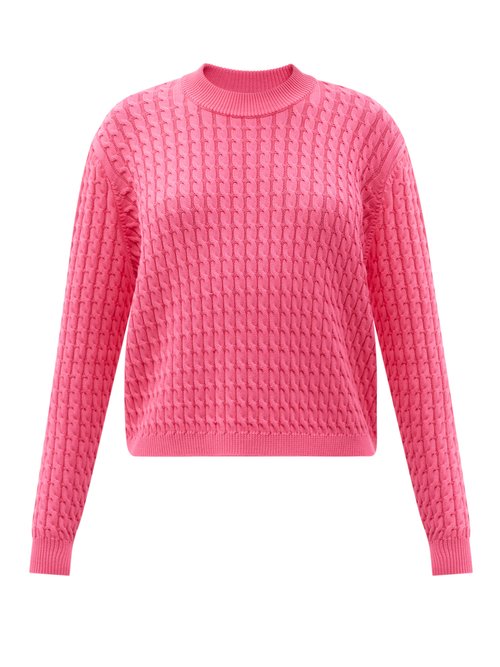 Sara Lanzi - Cabled Round-neck Cotton Sweater Pink