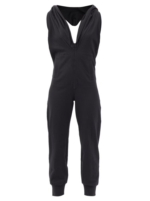 Norma Kamali – Halterneck Zipped-hood Cotton-blend Jumpsuit Black