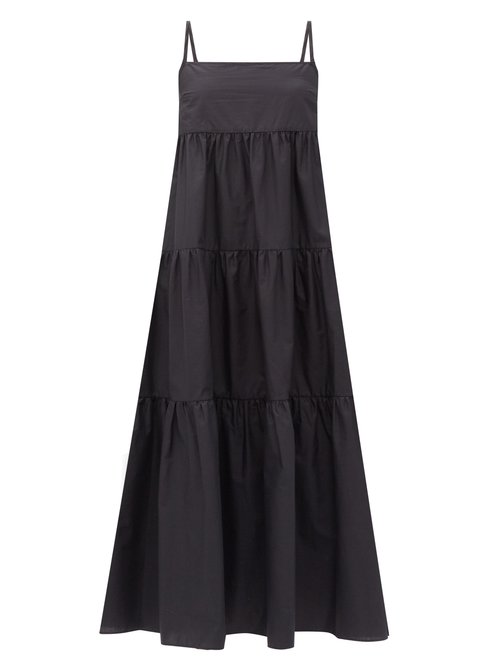 Matteau - The Tiered Organic-cotton Midi Dress Black
