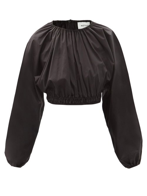 Matteau - Shirred Organic-cotton Poplin Cropped Top Black