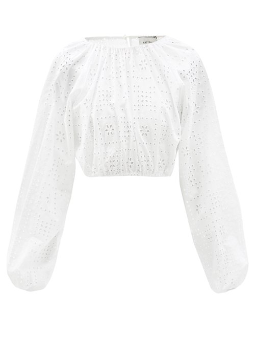 Matteau - The Crochet Broderie Cropped Organic-cotton Blouse White