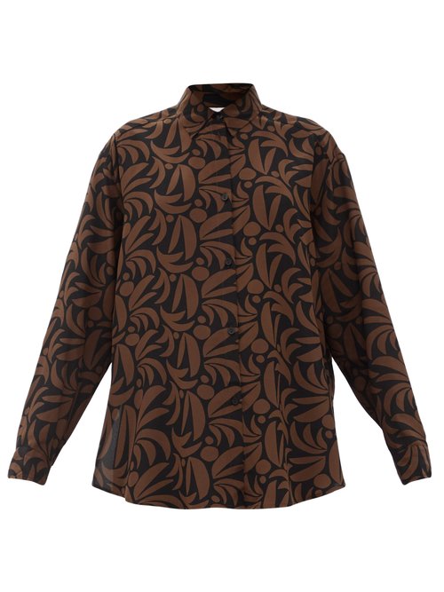 Matteau – Palm-print Silk Shirt Brown Print