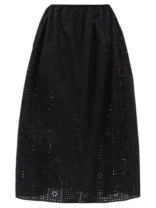 Matteau - The Crochet Broderie Organic-cotton Midi Skirt Black Beachwear