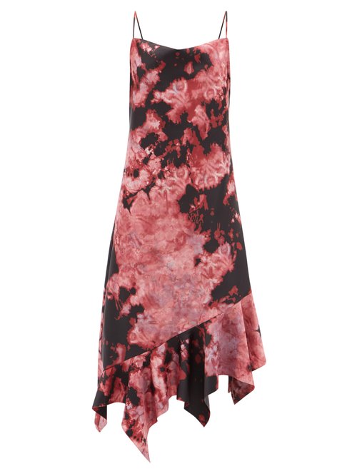 Marques'almeida - Asymmetric-hem Tie-dye Satin Midi Dress Black Pink