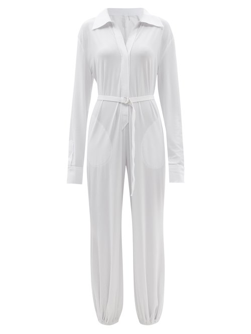 Norma Kamali – Belted Jersey Jumpsuit White