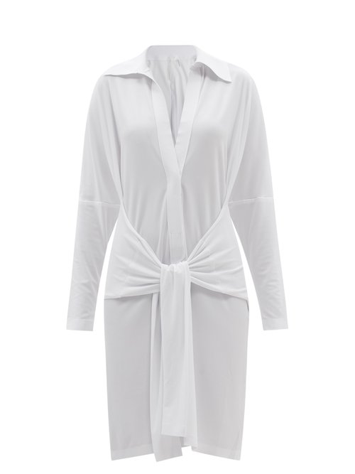 Norma Kamali - Tie-front Jersey Shirt Dress White