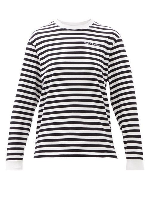 Bella Freud - Logo-embroidered Striped Cotton-jersey T-shirt Black