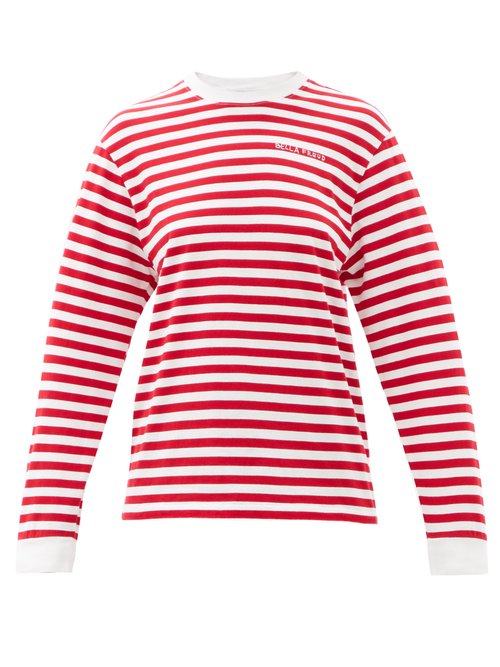 Bella Freud - Logo-embroidered Striped Cotton-jersey T-shirt Red
