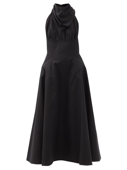 Buy Bottega Veneta - Bandana Halterneck Cotton-twill Dress Black online - shop best Bottega Veneta clothing sales