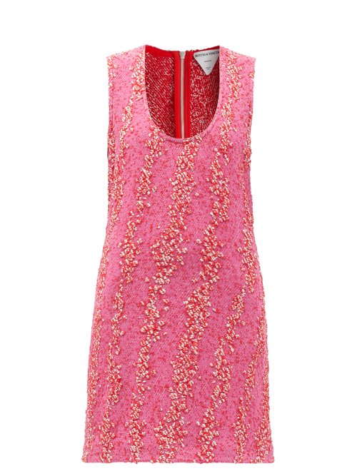 Bottega Veneta - Scoop-neck Bouclé Mini Dress Pink Multi