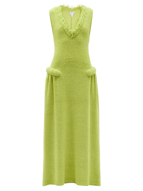 Bottega Veneta - Fringed-neckline Terry Gown Green