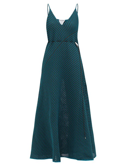 Bottega Veneta - Asymmetric-stripe Cotton-blend Dress Blue Multi