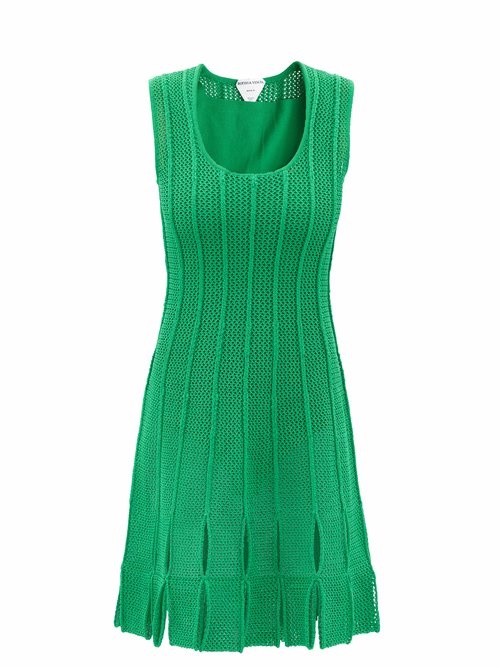 Bottega Veneta - Looped-hem Scoop-neck Cotton-blend Mini Dress Green