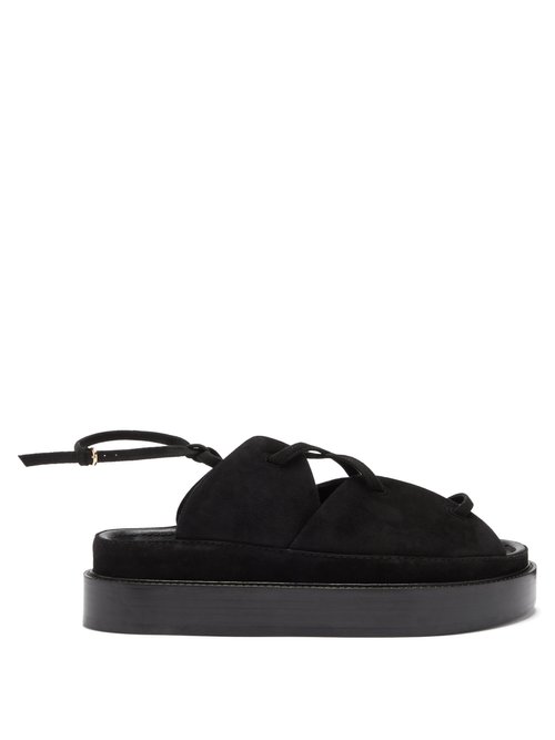 Co – Lace-up Suede And Leather Flatform Sandals Black