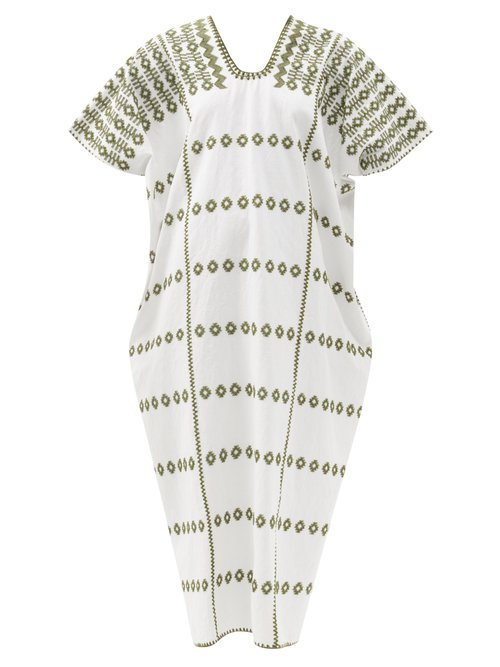 Pippa Holt - No.256 Embroidered Cotton Kaftan White Multi Beachwear