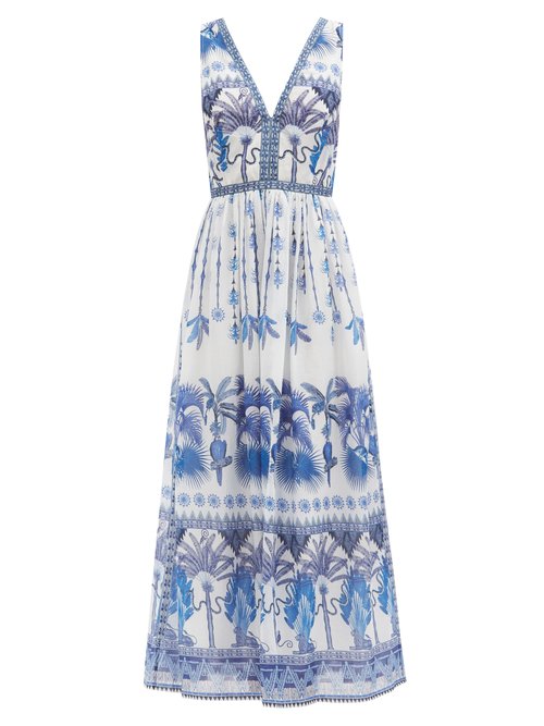 Le Sirenuse, Positano - Sophia Winter Garden-print Cotton Dress Blue Print