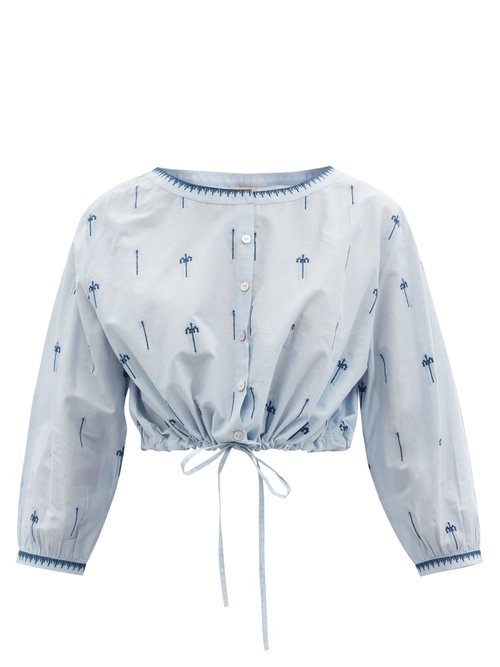Le Sirenuse, Positano - Jinny Hand-embroidered Cotton Cropped Top Light Blue