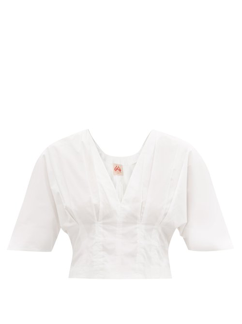 Le Sirenuse, Positano - Lila V-neck Cotton-poplin Cropped Top White