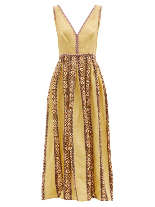 Le Sirenuse, Positano Sofia Handembroidered Cotton Maxi Dress Yellow