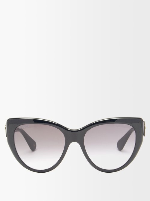 Gucci Gg Logo Oversized Cat Eye Acetate Sunglasses In Black Modesens 