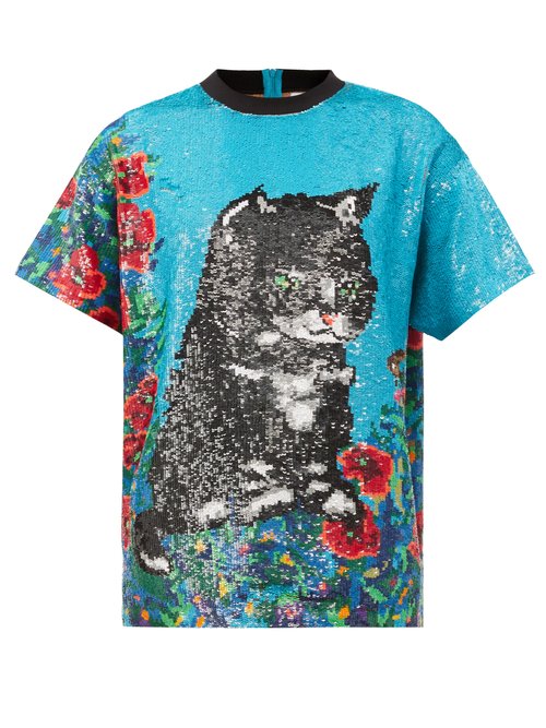 Ashish - Cat-sequinned Cotton-muslin T-shirt Multi