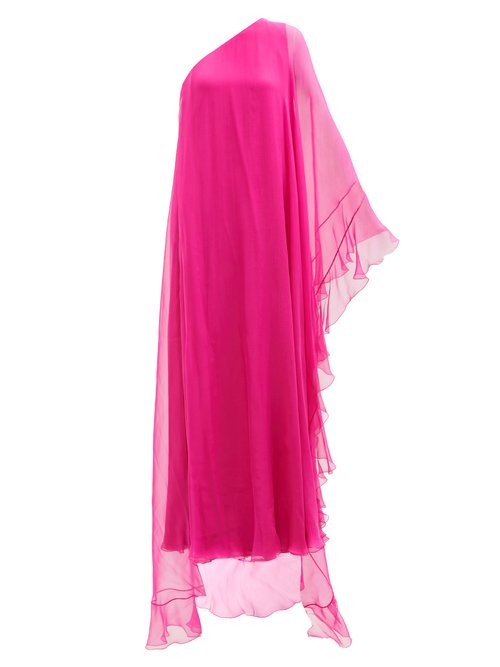 Valentino - One-shoulder Chiffon-overlay Silk Gown Pink