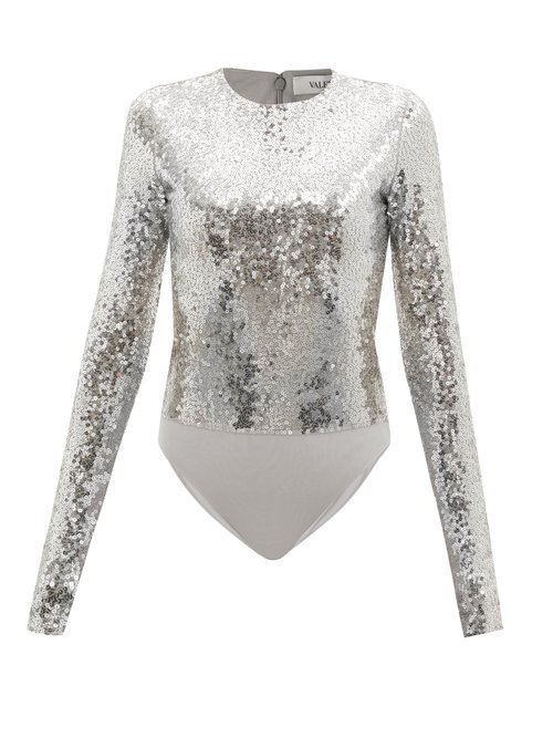 Valentino – Sequinned Jersey Bodysuit Silver