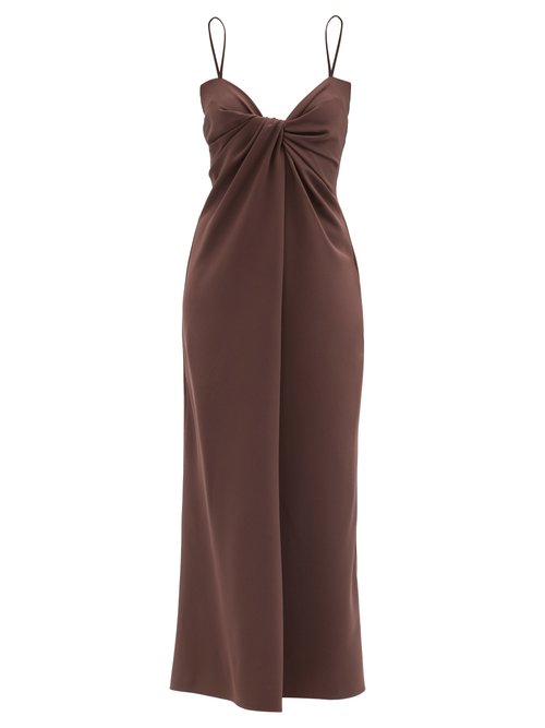 Valentino – Twisted Silk-blend Crepe Midi Dress Brown