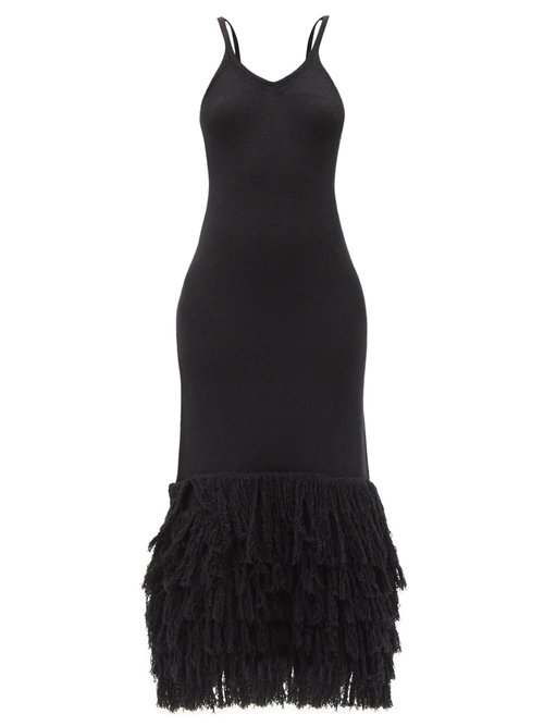 Joostricot - Fringed Jersey Midi Dress Black