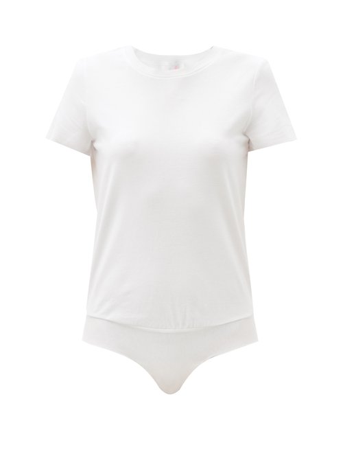 Commando - Essential Short-sleeved Cotton-blend Bodysuit White