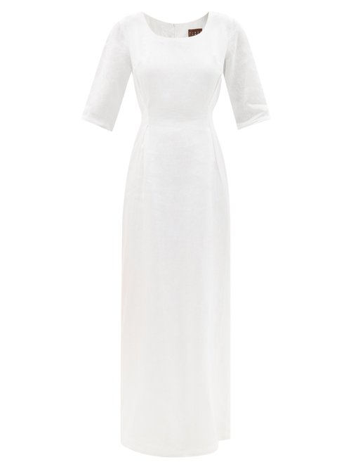 Albus Lumen - Back-slit Linen Maxi Dress White Beachwear