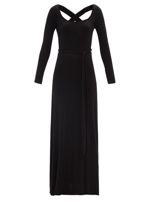 Albus Lumen - Crossover Waist-sash Jersey Maxi Dress Black