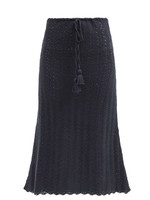 Escvdo - Tarma Crocheted Pima-cotton Midi Skirt Navy Beachwear