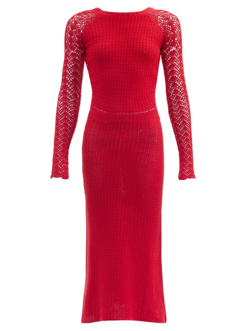 Escvdo – Pirka Open-back Crocheted-cotton Midi Dress Red