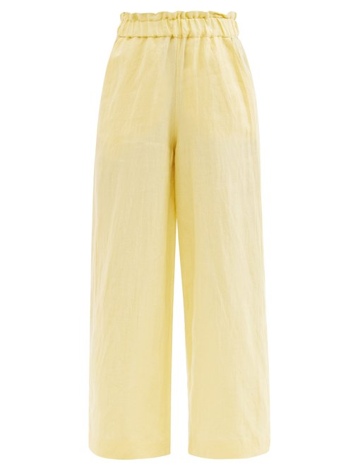 Casa Raki - Natalia Organic-linen Wide-leg Trousers Yellow Beachwear