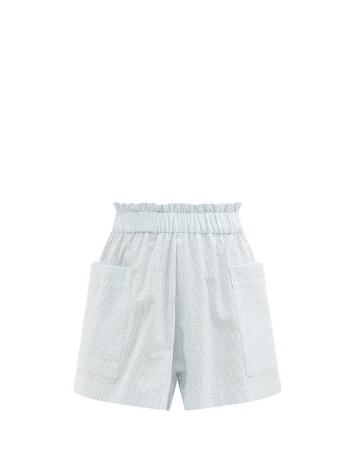 Casa Raki - Emilia Gingham Organic-cotton Wide-leg Shorts Light Blue Beachwear