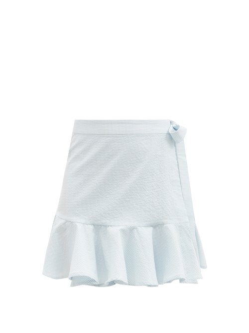 Casa Raki - Agnostia Gingham Organic-cotton Mini Wrap Skirt Light Blue Beachwear