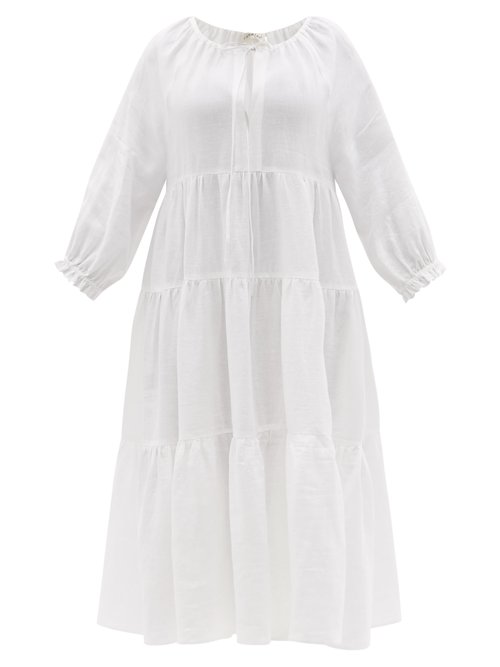 Casa Raki - Josefina Tiered Organic-linen Midi Dress White