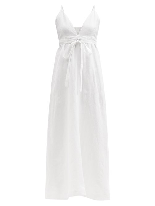Casa Raki - Selva Tie-waist Organic-linen Dress White
