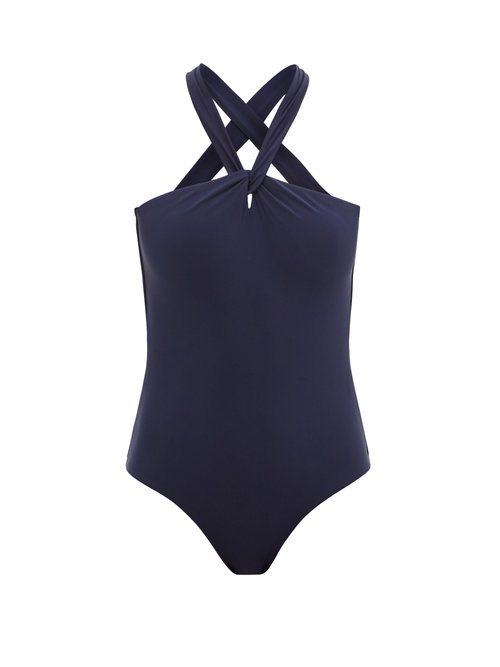 Casa Raki - Eleonora Halterneck Recycled-fibre Swimsuit Navy Beachwear