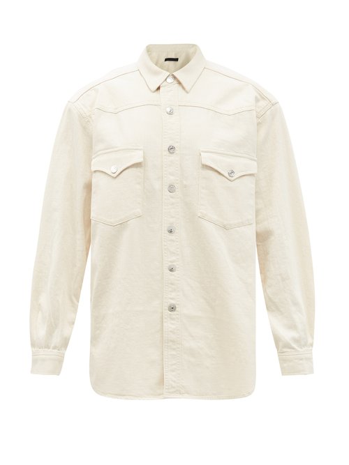 Made In Tomboy - Round Padded-shoulder Denim Shirt Ivory