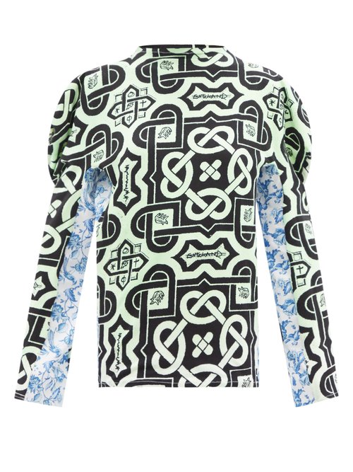 Matty Bovan - Tile And Floral-print Cotton Long-sleeve Top Black Multi