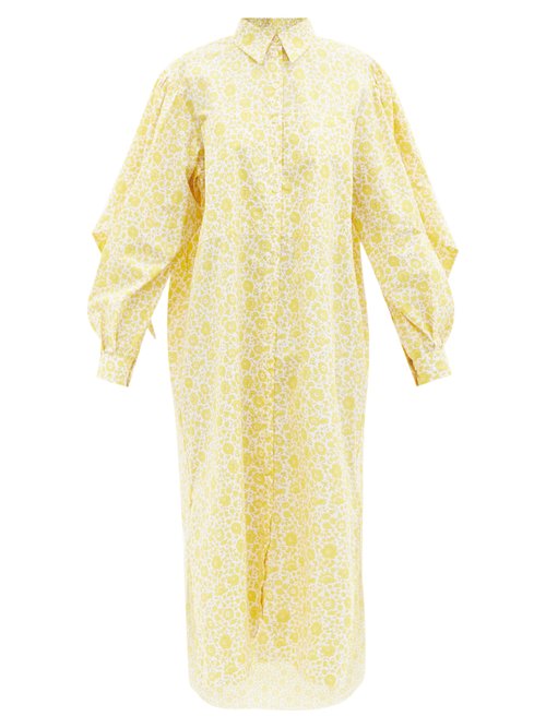 Matty Bovan - Floral-print Puff-sleeve Cotton-poplin Shirt Dress Yellow Multi