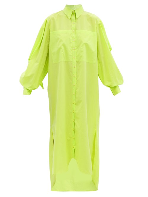 Buy Matty Bovan - Puffed-sleeve Cotton-poplin Shirt Dress Green online - shop best Matty Bovan clothing sales