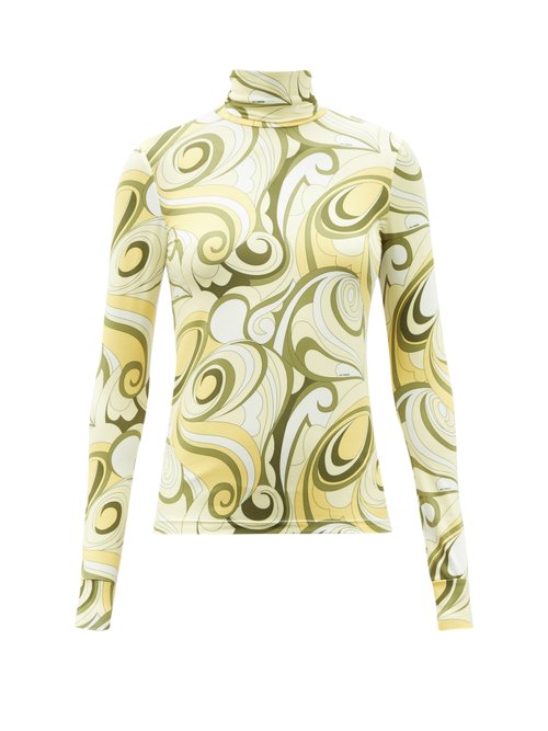 Raf Simons - Psychedelic-print Stretch-jersey Roll-neck Top Yellow