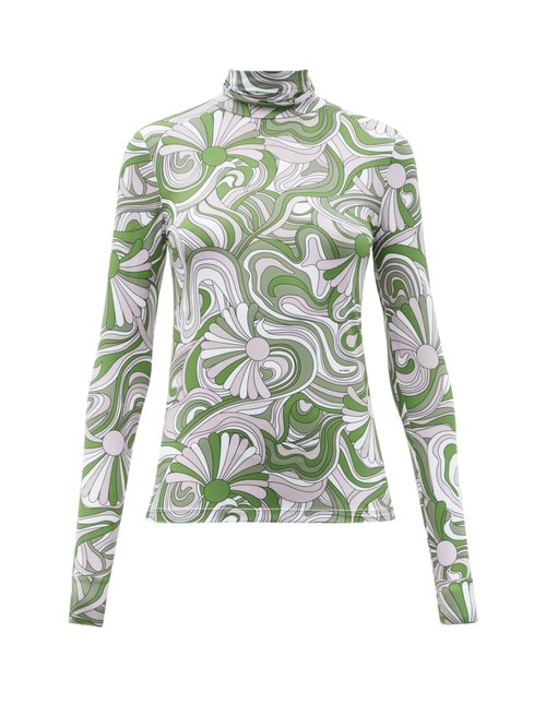 Raf Simons - Floral-print Stretch-jersey Roll-neck Top Green Multi