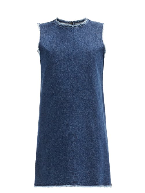Buy Raf Simons - Sleeveless Raw-edge Denim Mini Dress Denim online - shop best Raf Simons clothing sales