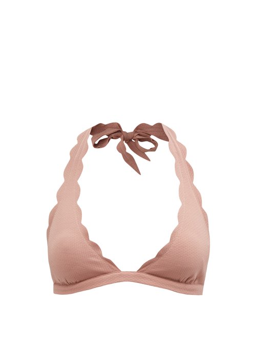 Marysia - Spring Scalloped-edge Halterneck Bikini Top Pink Beachwear