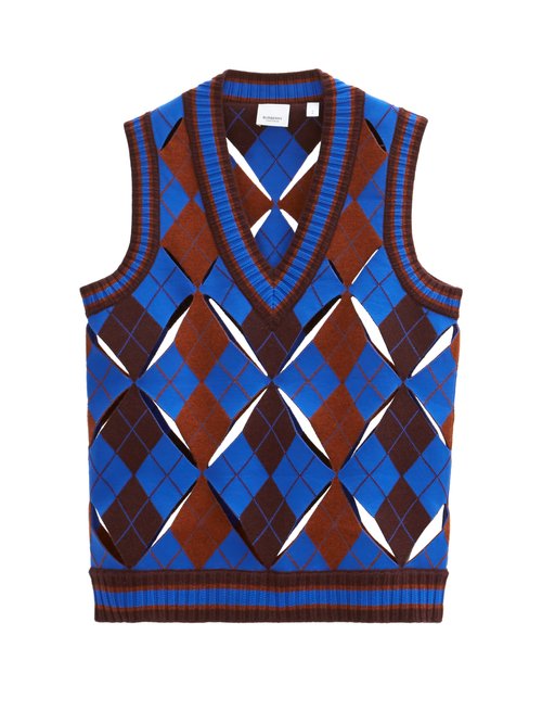Burberry – Maliyah Sleeveless Argyle Wool-blend Sweater Blue Multi