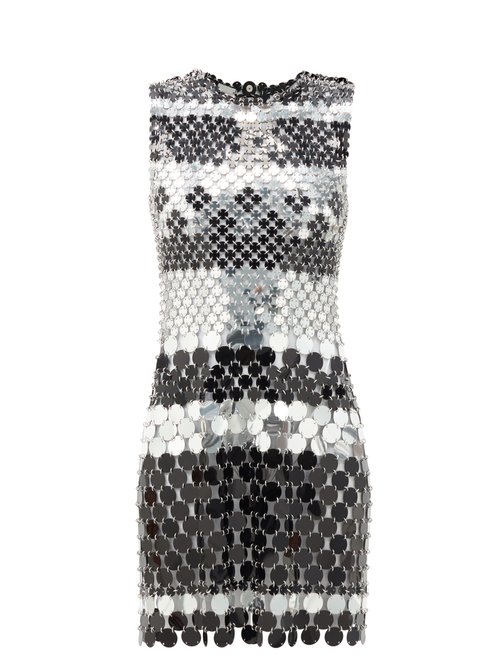 Buy Paco Rabanne - Sequinned Chainmail Mini Dress Black Silver online - shop best Paco Rabanne clothing sales